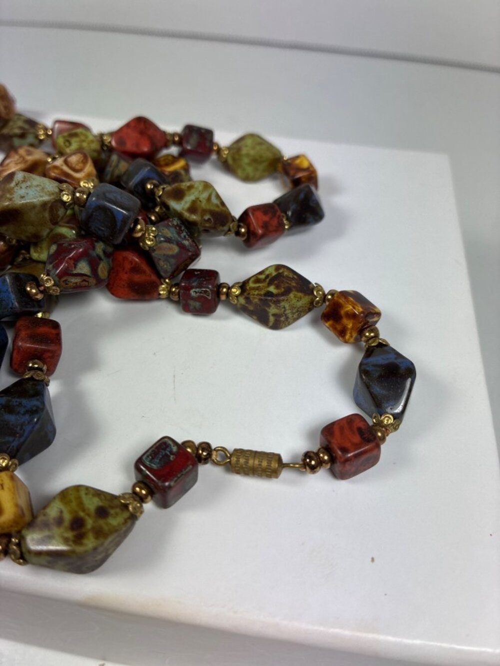 Vintage Long Stone Bead Necklace 46 Inch Earth Tone Boho Jewelry - Picture 4 of 7